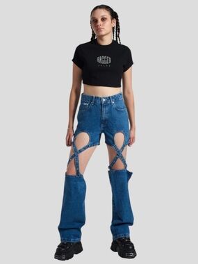 THE RAGGED PRIEST Higher Dad Buckle Suspender Jeans